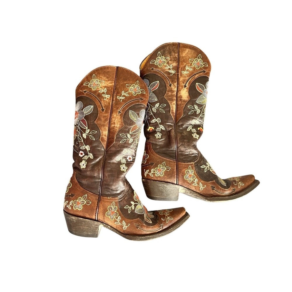 Old Gringo Bonnie Floral Embroidered Brown Snipped Toe Cowboy Western Boot 6.5 - Picture 6 of 10